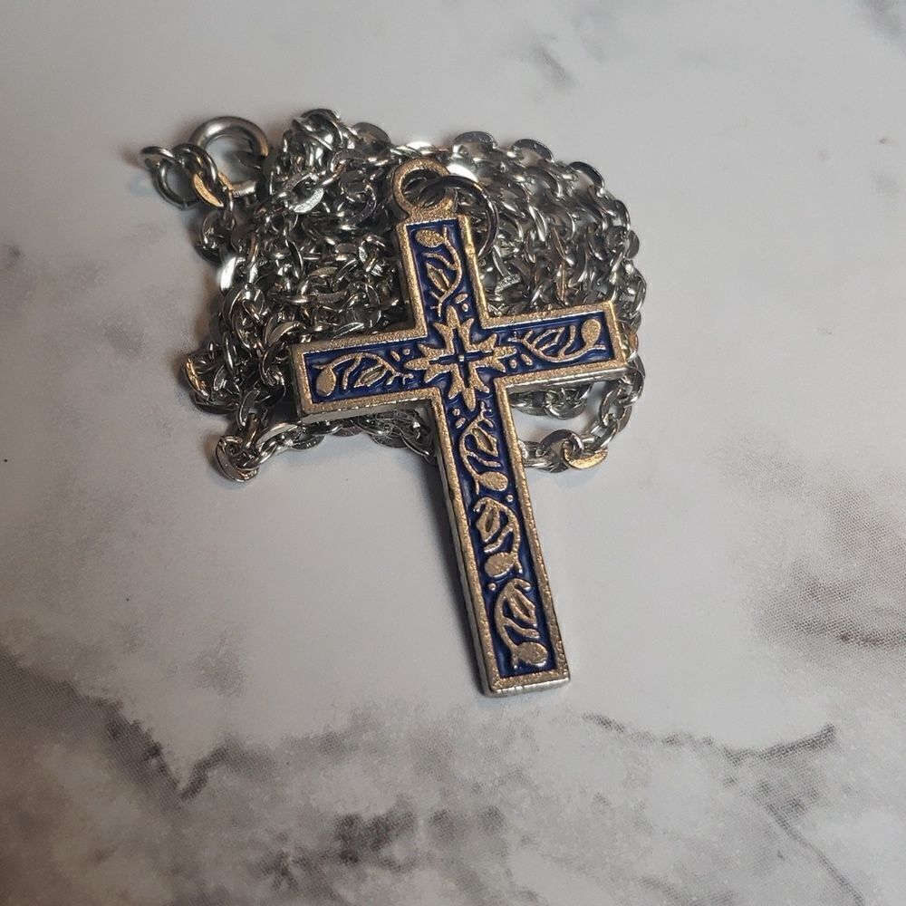 Blue Cross Necklace  - Picture 4 of 10